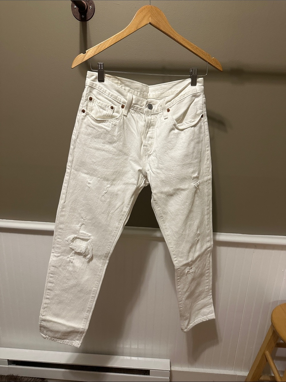Levi's Women's White Distressed Boyfriend Jeans